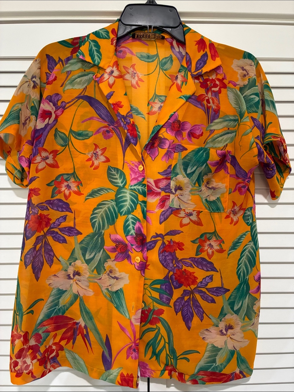 Bright Orange Tropical Floral Button-Down Shirt